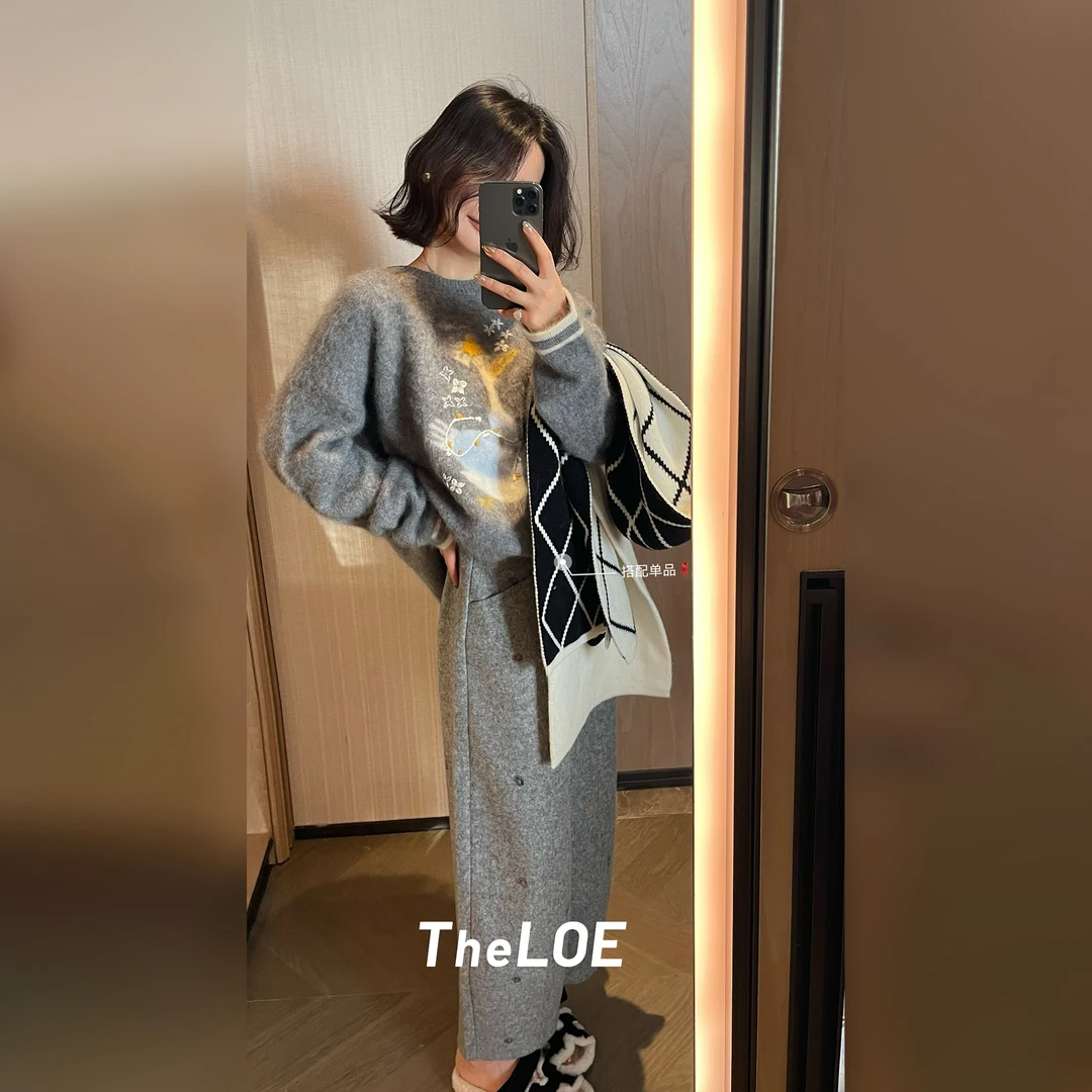 TheLOE/【小花刺绣哪吒羊毛毛呢裤】662g显瘦休闲长裤#LE-G198