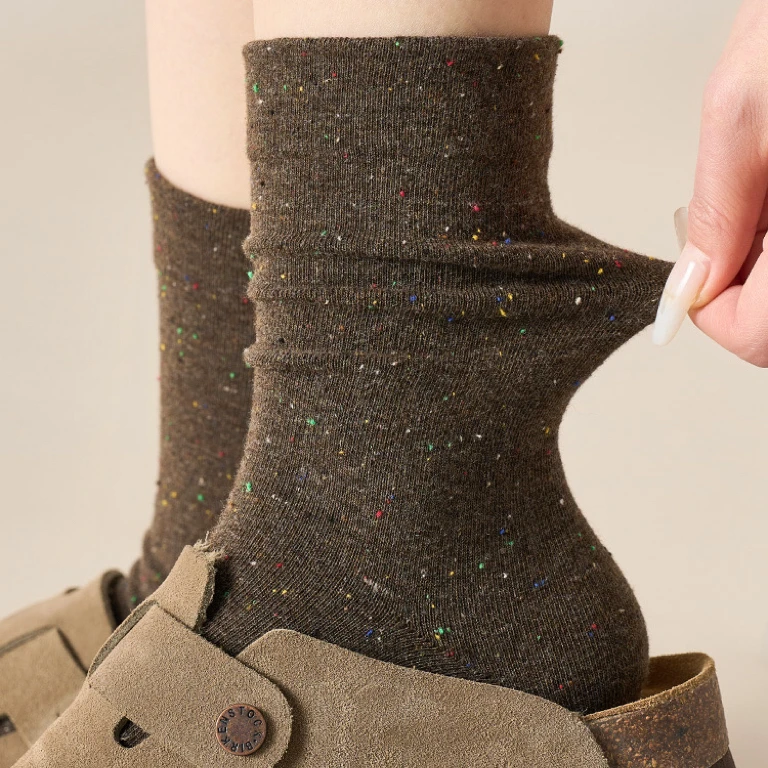 咖色袜子女款配勃肯鞋秋冬中筒袜纯棉无骨月子袜冬天美拉德堆堆袜