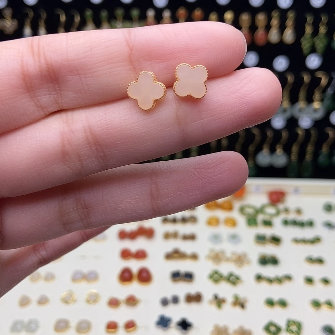 和田玉银S925镀金镶嵌耳饰