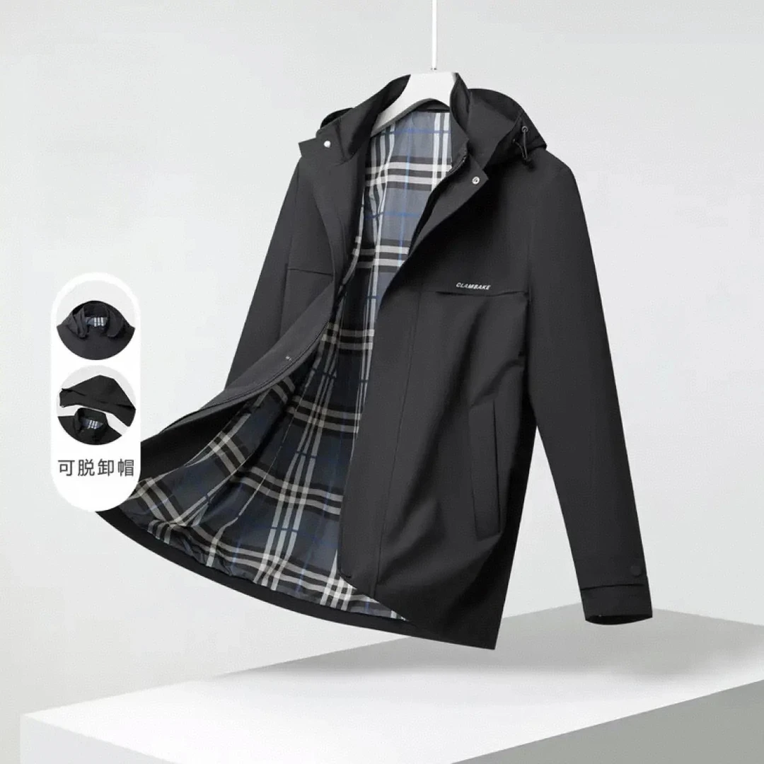 春秋季男士可拆卸帽日常休闲百搭抗皱夹克通勤简约外套Z1652-2378
