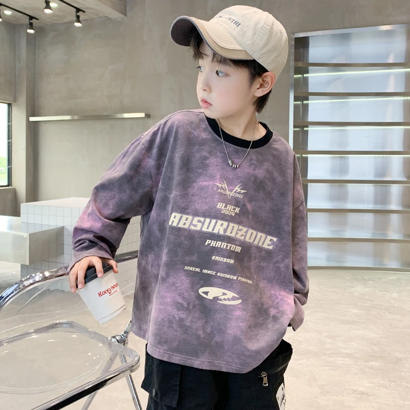 春季男童卫衣长袖t恤春秋款2025新款儿童打底衫大童男孩扎染上衣