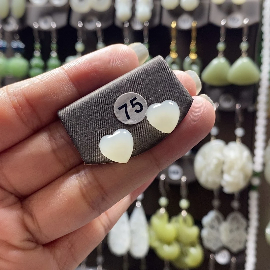 和田玉银S925镀金镶嵌耳饰