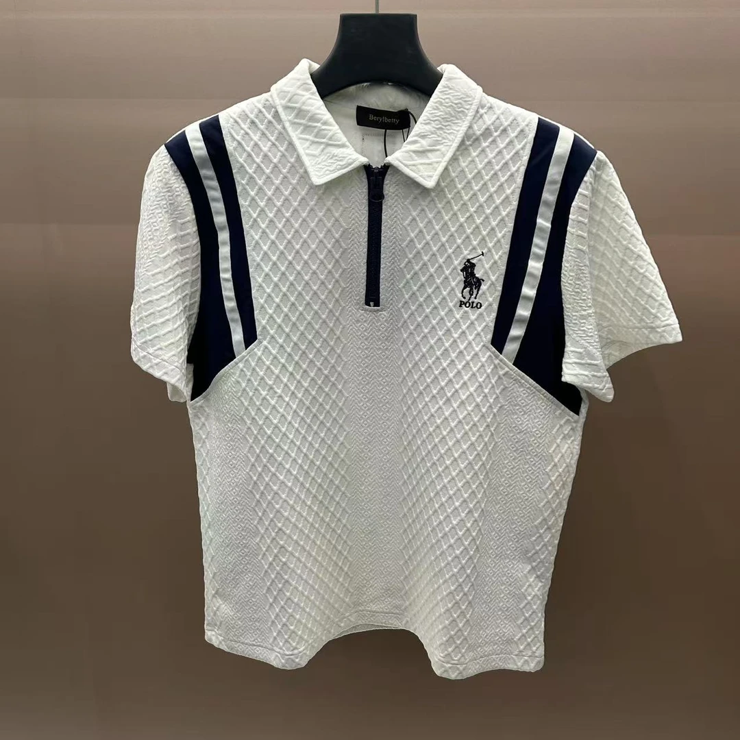 【伊伊专属】L478夏宴会印花刺绣时尚白色衬衫短袖字母男士T恤
