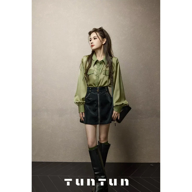 吞吞春秋季【猎杀时刻】不被驯服的美 后腰松紧鳄鱼纹皮时尚短裙女