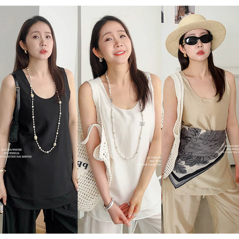 widelia夏款韩版7313 街头气质通勤纯色舒适宽松休闲百搭背心套装