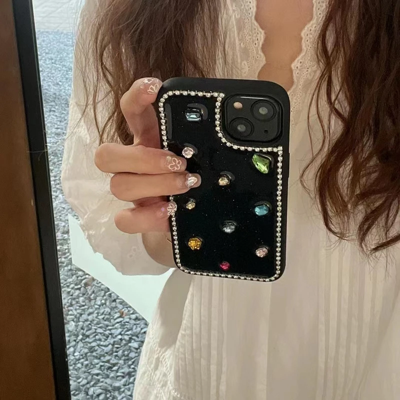 高级彩色宝石水钻苹果16手机壳华为 荣耀 小米 红米滴胶vivo oppo