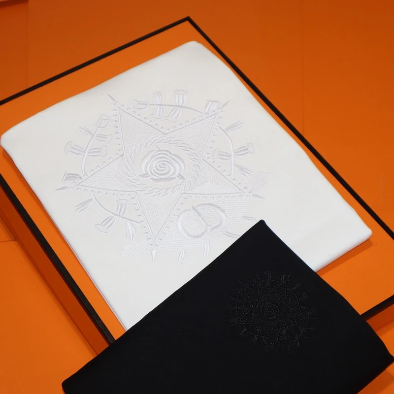 212夏季重工艺精品万针五角星刺绣花潮流潮牌时尚短袖轻奢T恤男