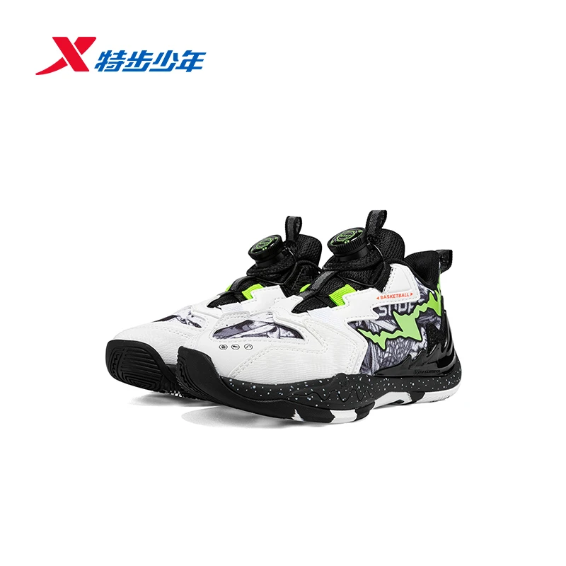 特步童鞋小童篮球鞋密网新款旋钮扣耐磨鞋子运动鞋674115123001