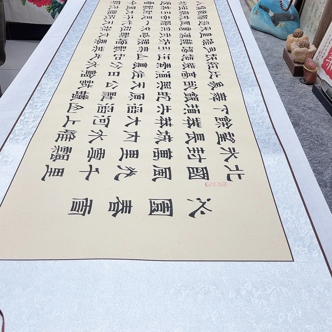 书法《沁园春雪卷轴》隶书全文手写精装裱仿古洒金银灰卷轴