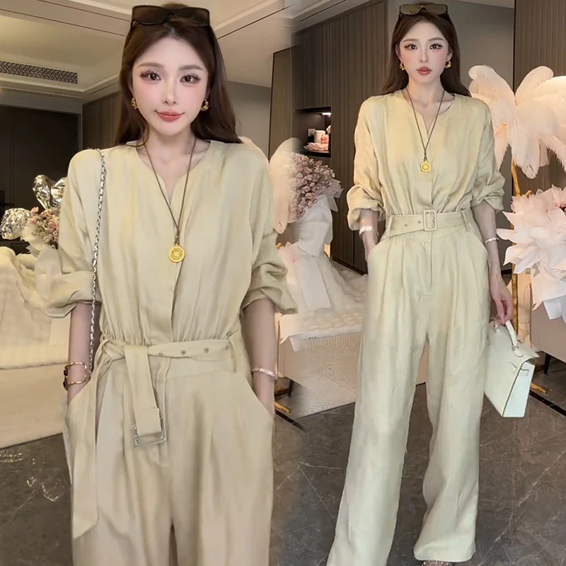 韩系甜美时尚流行高级气质优雅2025春秋新款休闲宽松百搭连体裤女