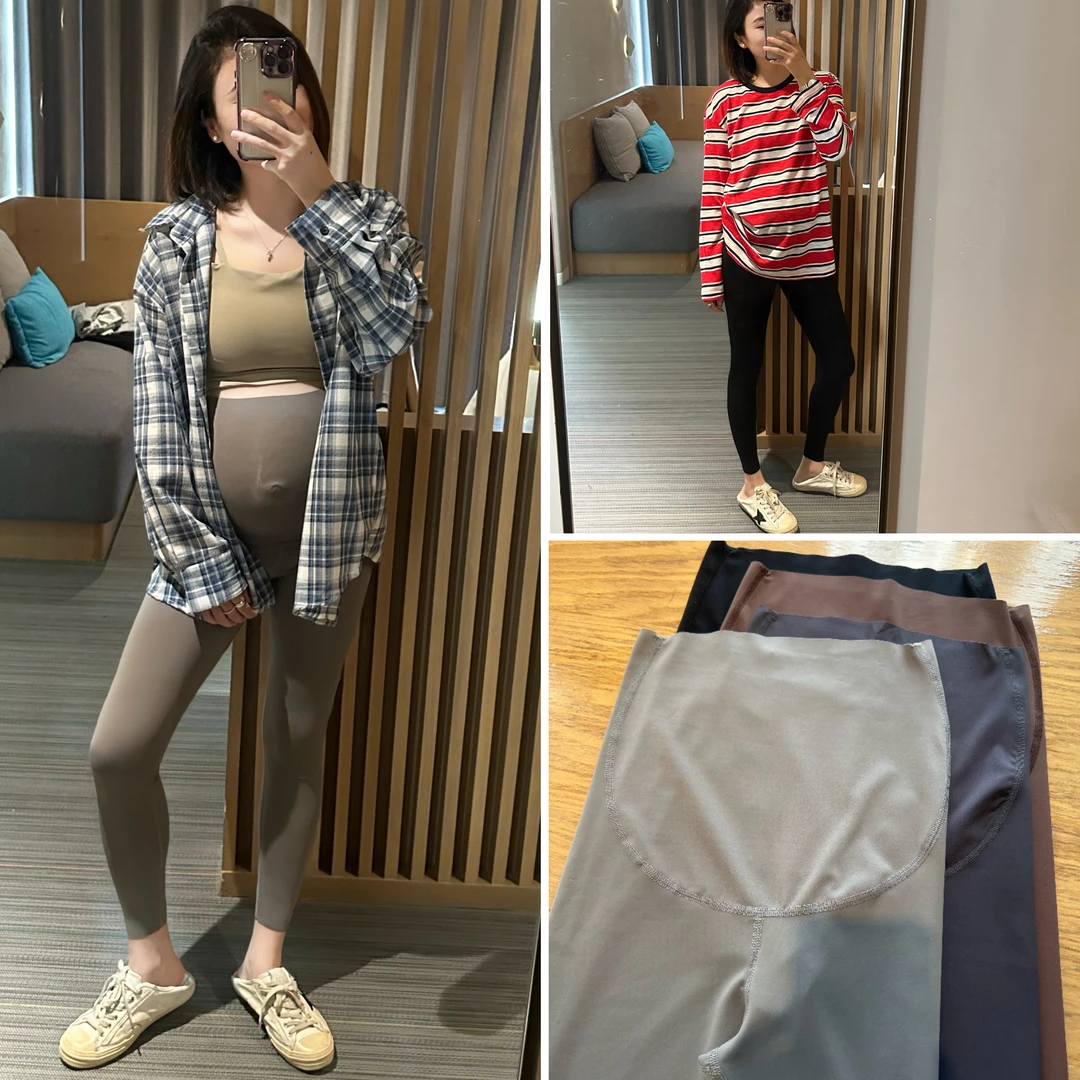 无痕裸感孕妇打底裤外穿鲨鱼裤打底裤瑜伽芭比裤春秋高弹九分裤子