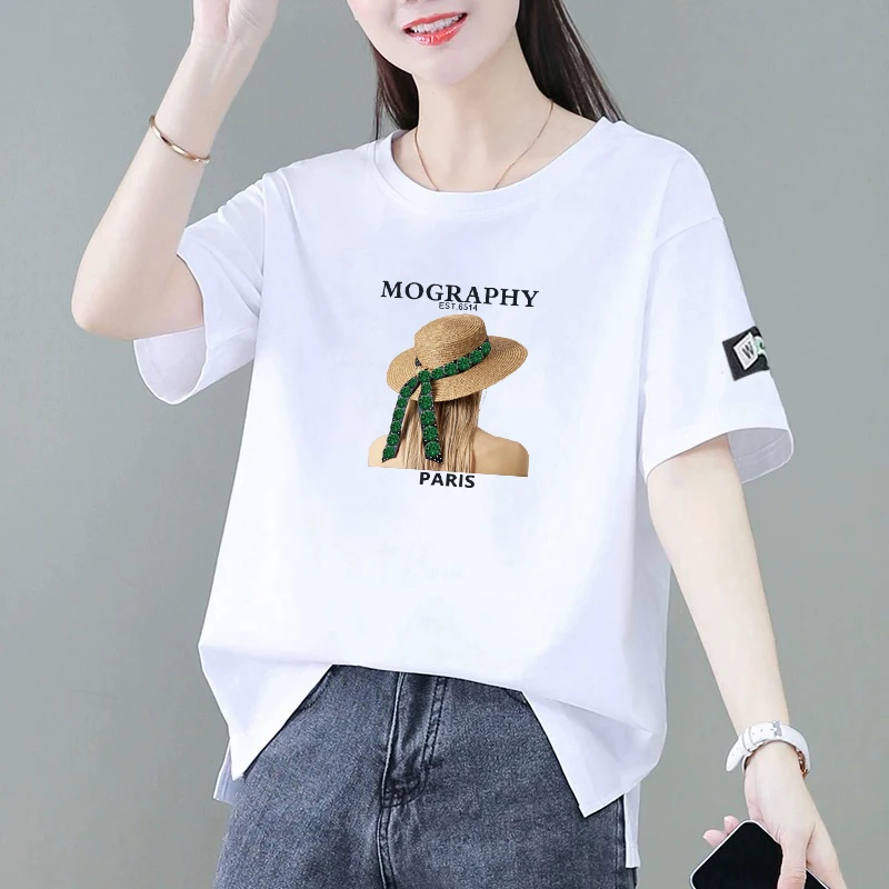 100%纯棉短袖t恤女夏季新款韩版宽松显瘦减龄遮肚时尚百搭上衣女