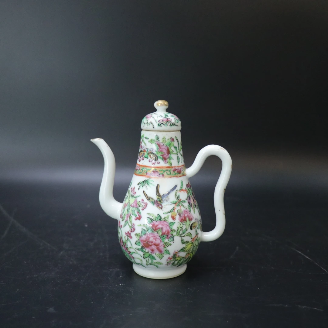 25110466清中期广彩花鸟纹执壶 高：约15.5cm