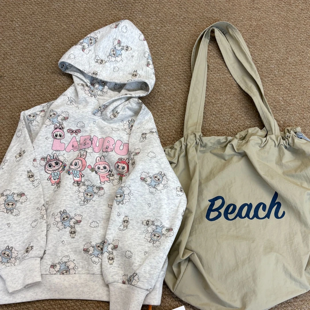 小熙家秋季新款女大童满印印花布布刺绣连帽套头卫衣58117-143