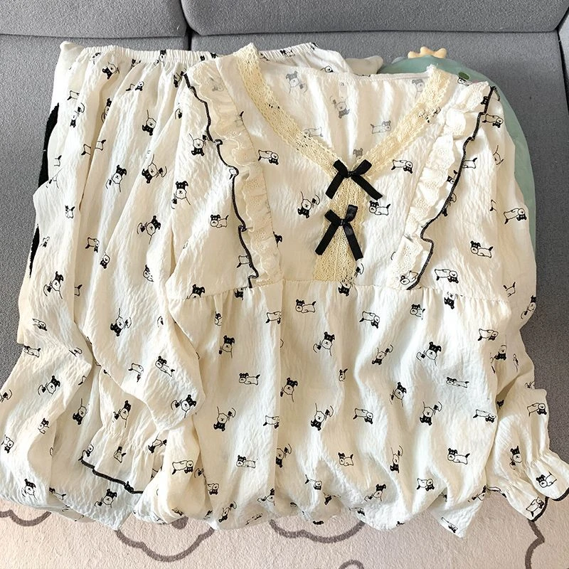 全棉时代【特惠】250斤大码云朵棉睡衣女春秋季甜美公主风宽松棉纱