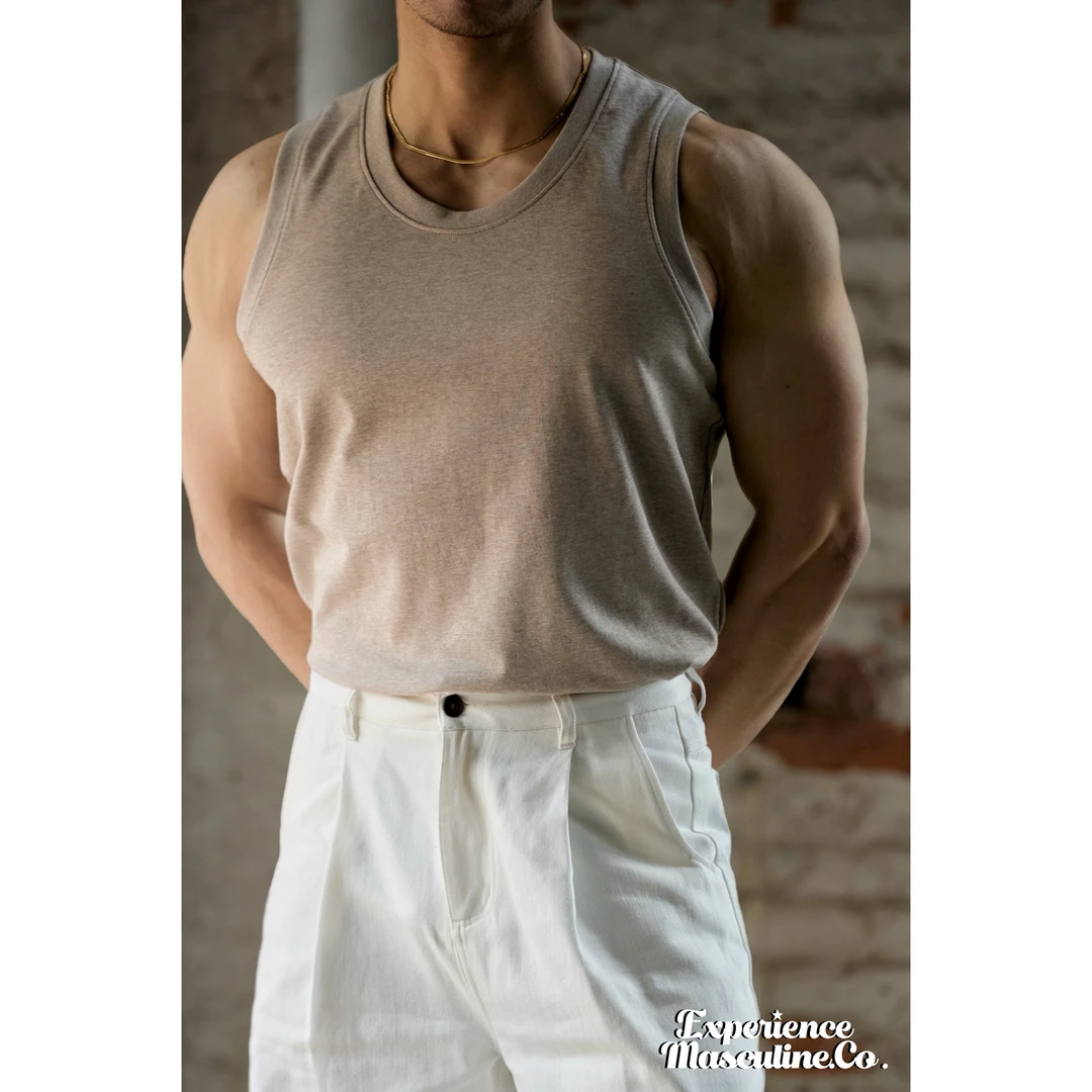 柴米美式复古重磅全棉背心男士花纱休闲性感坎肩马甲阿美咔叽夏