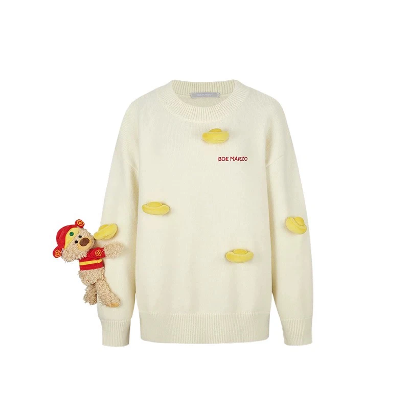 13DE MARZO发光元宝针织衫发财新年毛衣