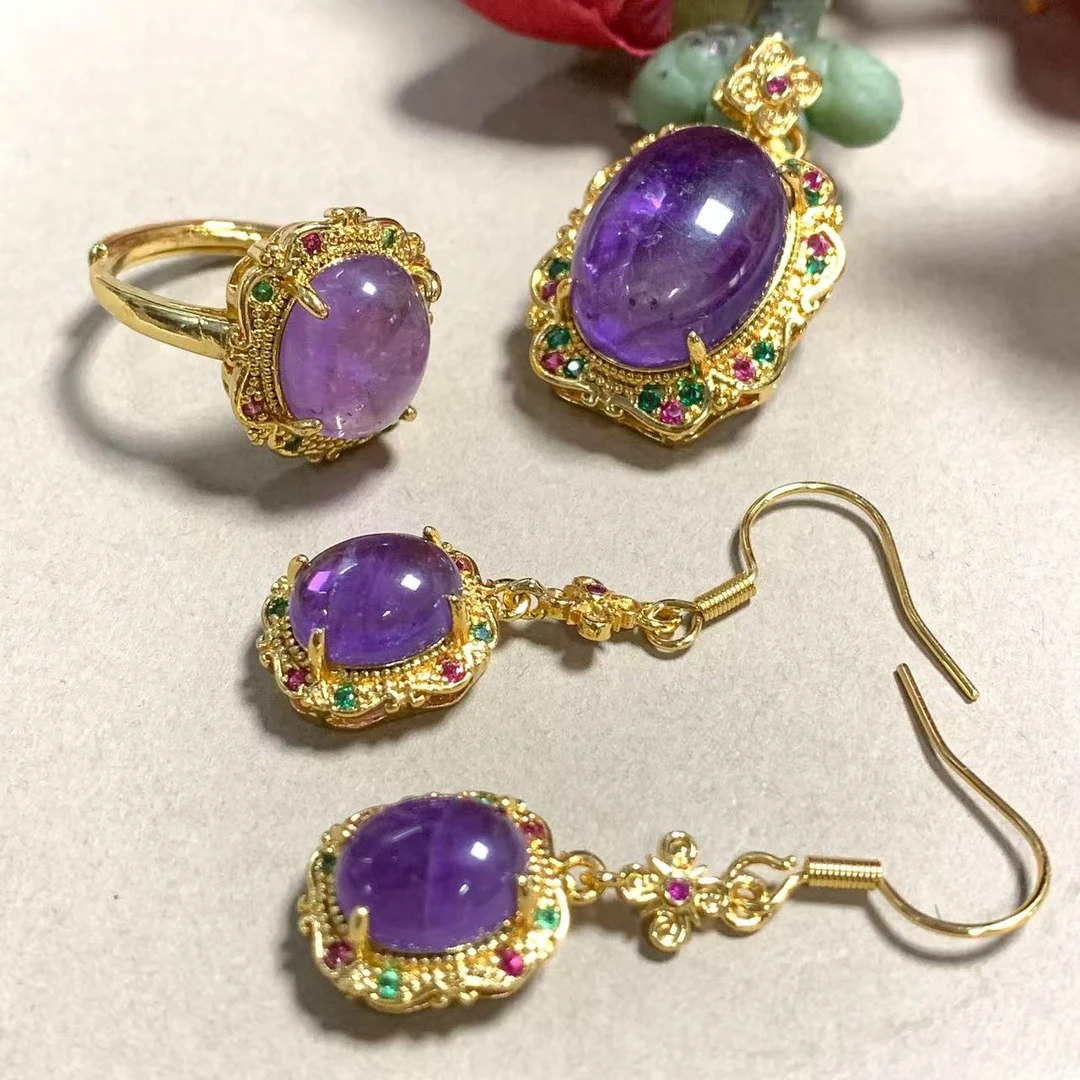 CT10004【玉甲】紫水晶三件套-配麻花链-多样性只发一件