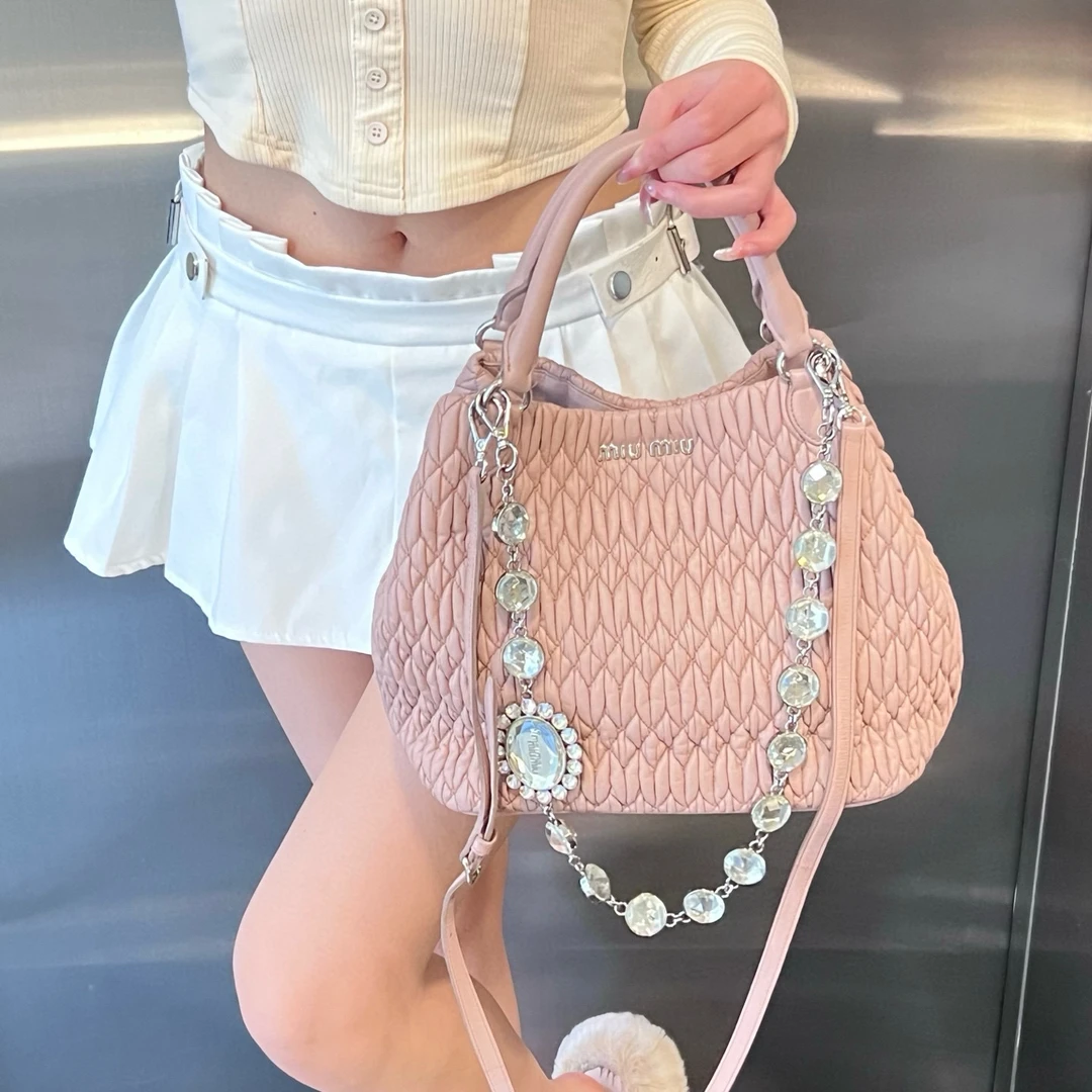 95新 MIU MIU/缪缪 miumiu樱花粉宝石链手链斜挎包
