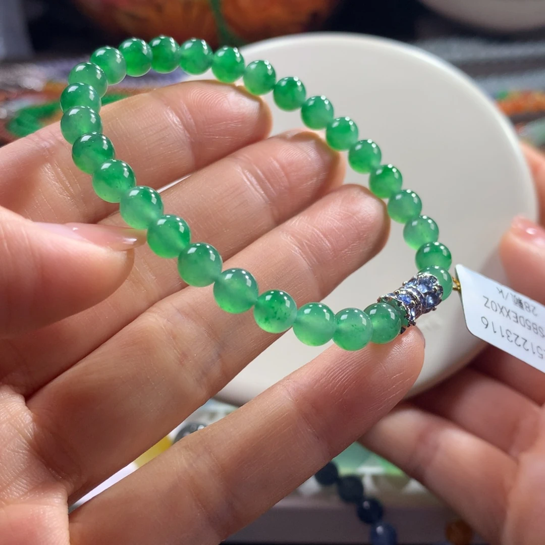 翡翠未镶嵌项圈冰胶满色翠阳绿卡6