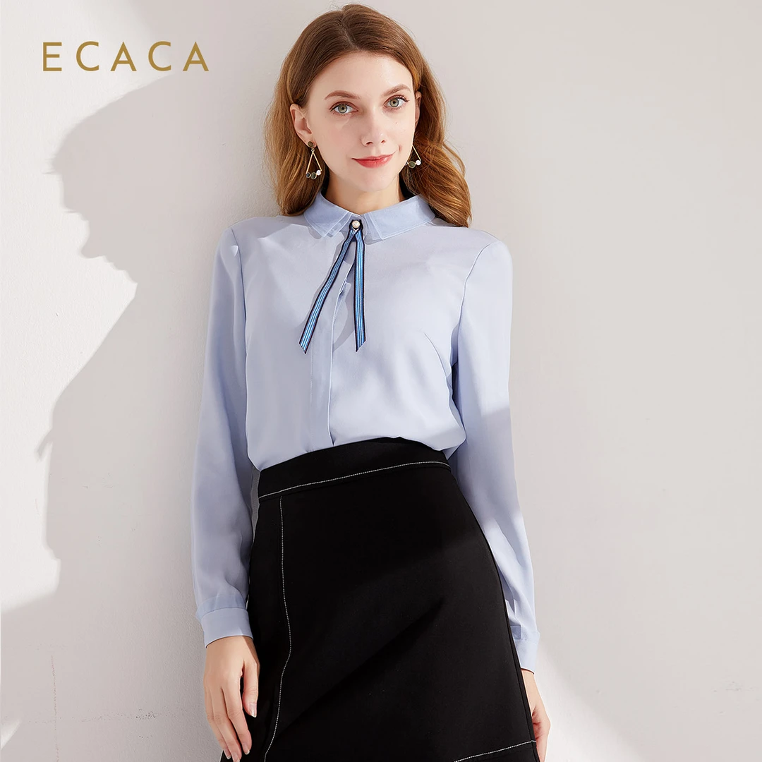 ECACA雪纺衫纯色气质职业时尚秋冬打底设计感百搭 EF0RF729-SH