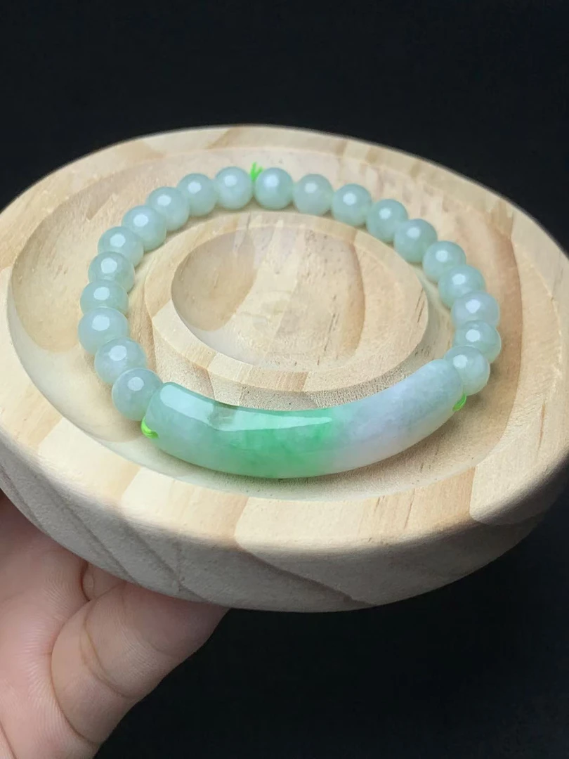 翡翠手链正品天然缅甸翡翠A货阳绿镜面手牌翡翠阳绿手牌阳绿手链