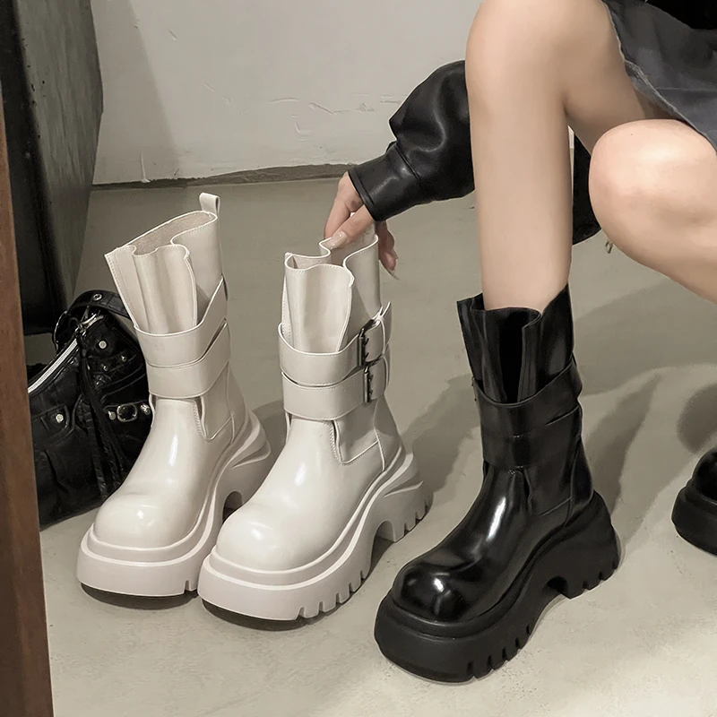 8厘米马丁靴厚底秋冬流行女鞋时尚短靴小个子城市网红百搭瘦瘦靴