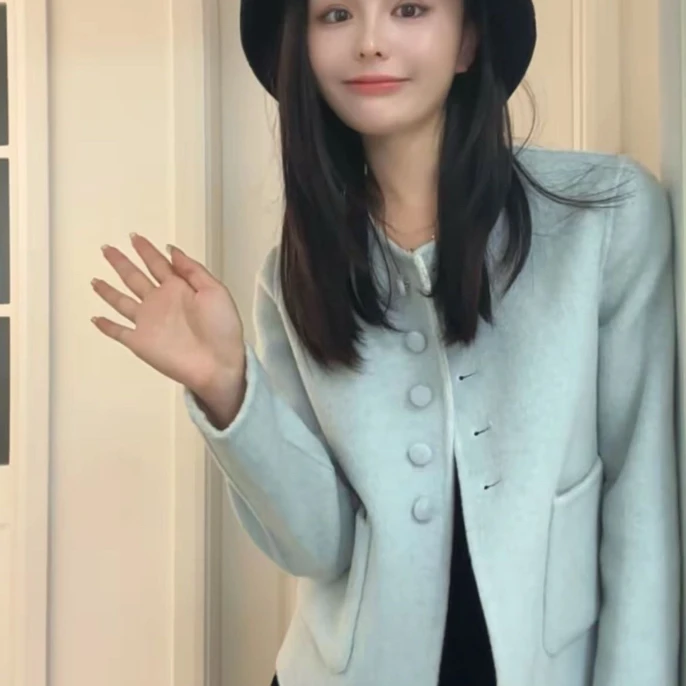 秋冬新款正反两面色小香风双面羊绒大衣女小个子显瘦呢外套