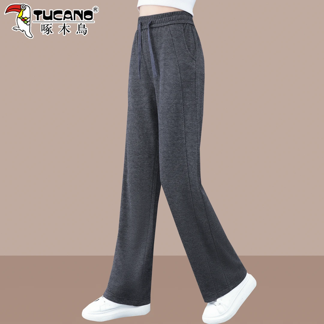 【官方】啄木鸟冬季加绒裤子2025新款流行爆款女休闲直筒保暖糯米裤