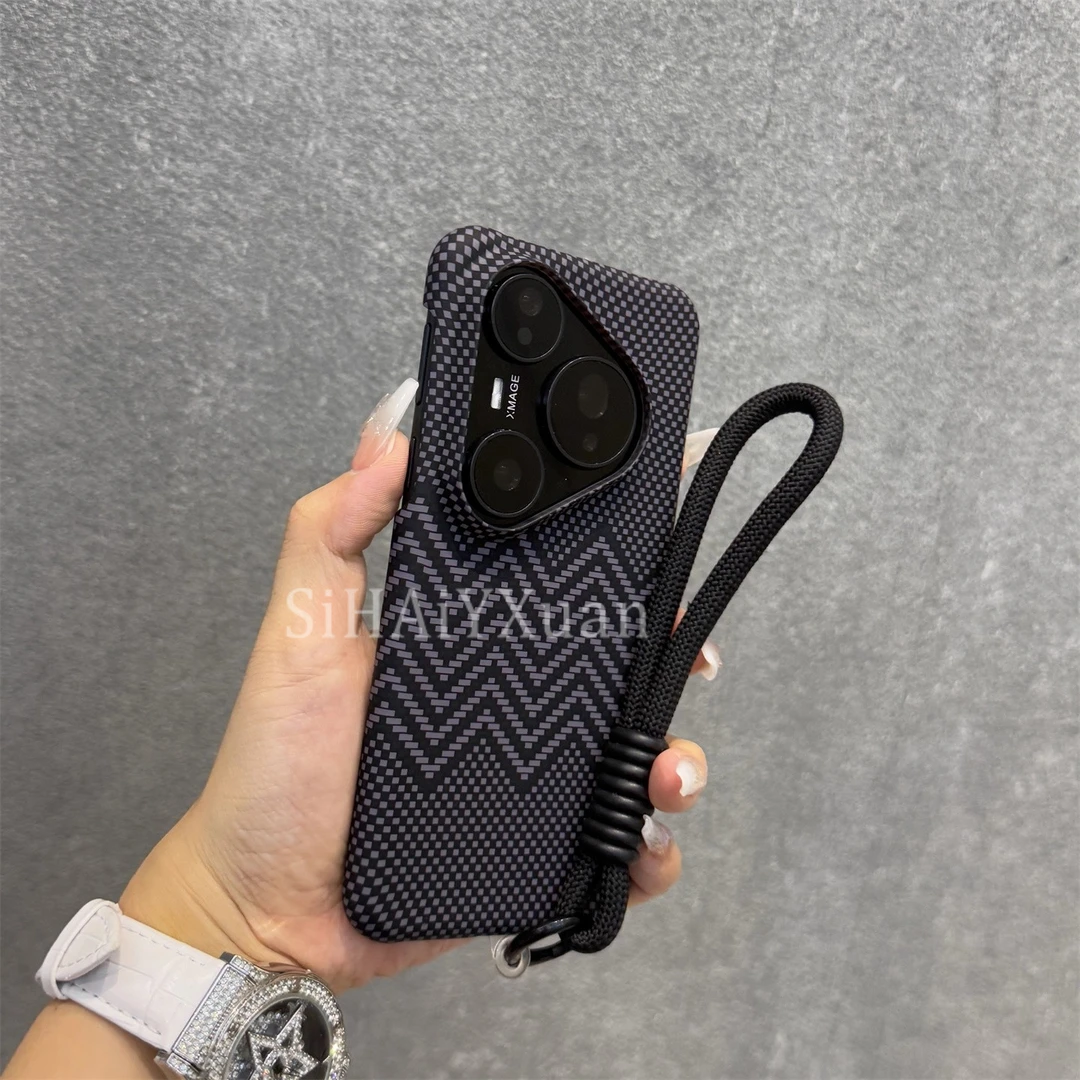 适用华为Pura80pro手机壳碳纤维纹理半包70Ultra磁吸挂绳70pro/70