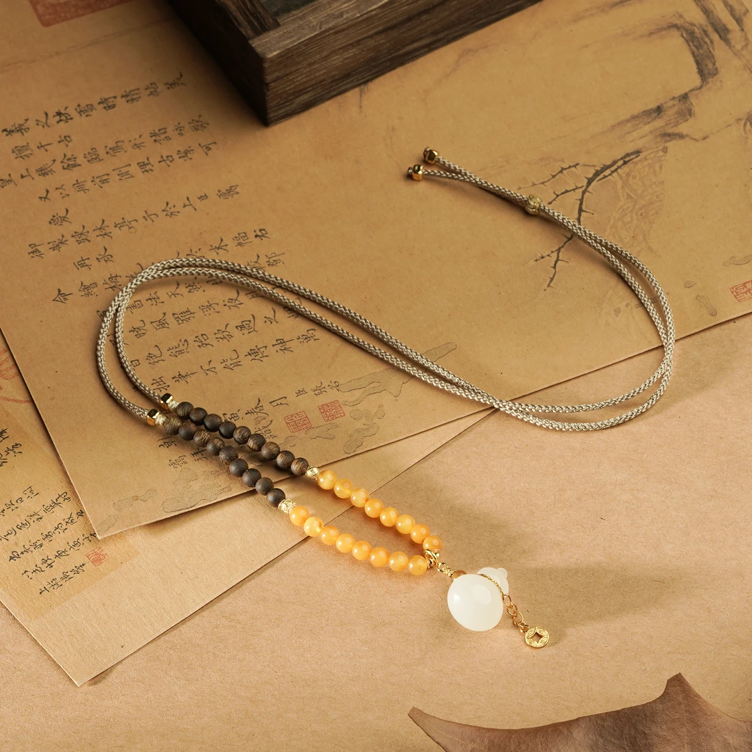 星月白·海南莺歌绿奇楠沉香葫芦吊坠挂脖4MM圆珠文玩好物Q3