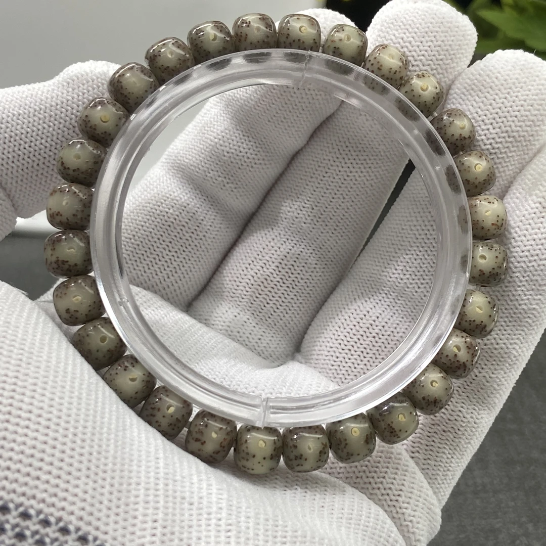 石玉料星月手串海南星月菩提原生态石玉料老型桶珠精选海南籽文玩