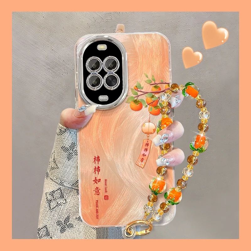 适用华为nova14pro手机壳秋冬新女款羽纱柿柿如意手链全包镜头膜