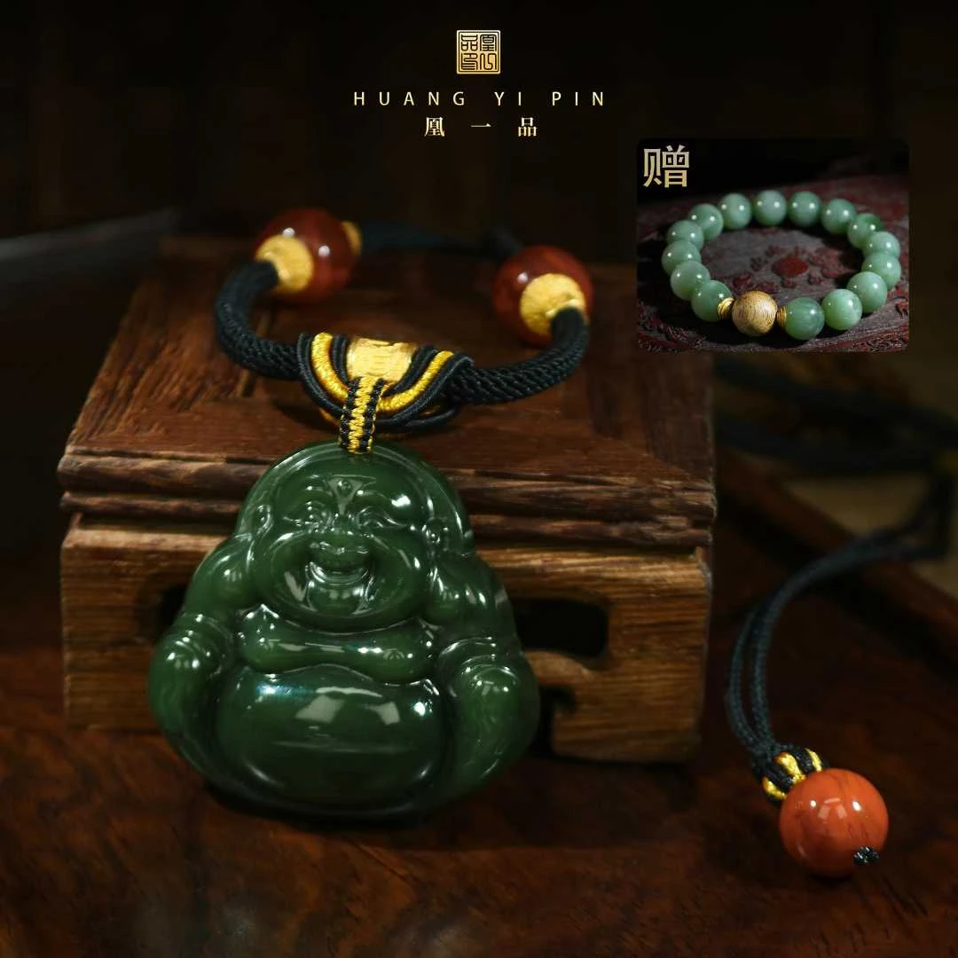 凰一品 收藏级俄料老菠菜绿厚装佛公吊坠18k 送手串