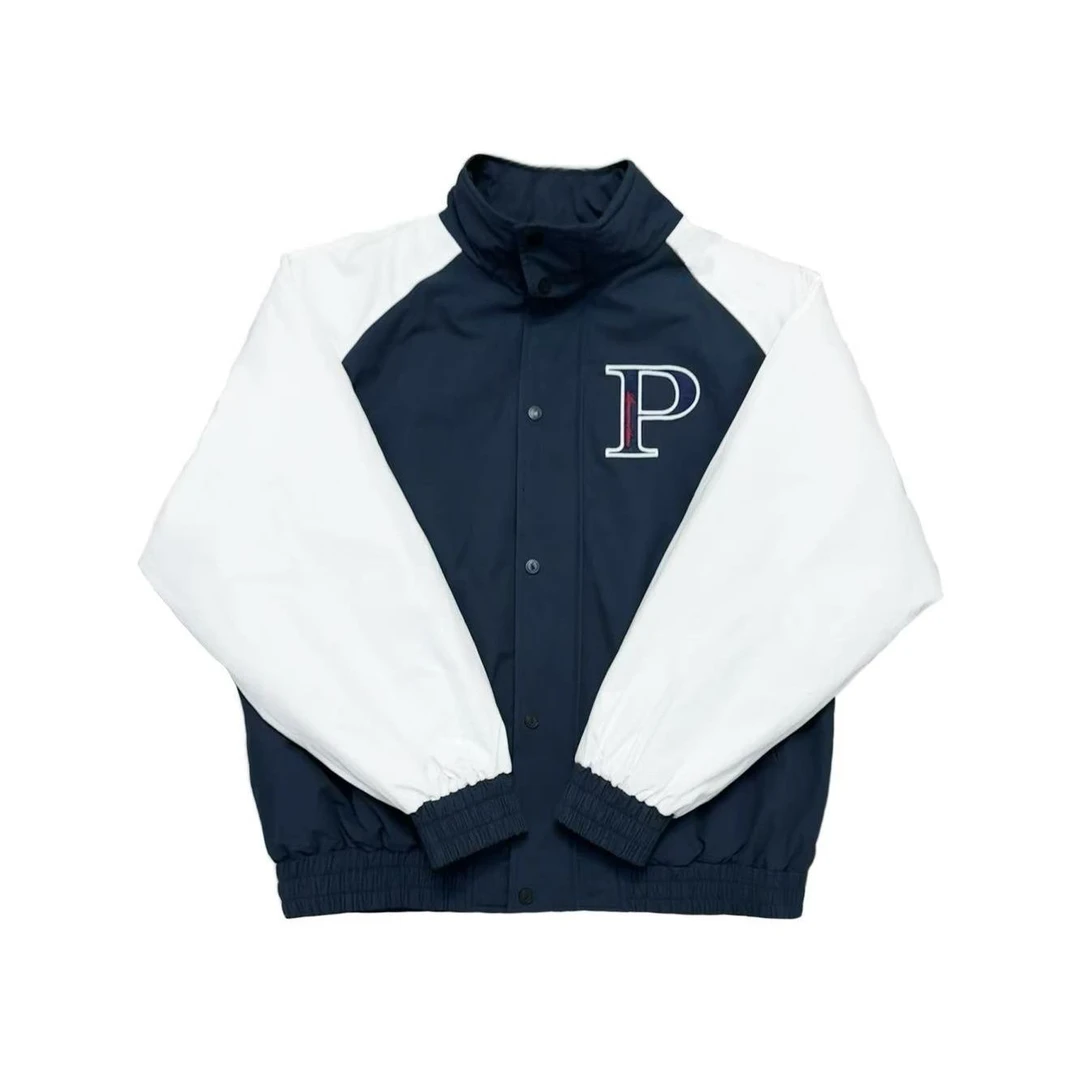 [M]蓝白拼接款p刺绣字母出街潮流宽松加棉儿童立领外套(暖暖冬