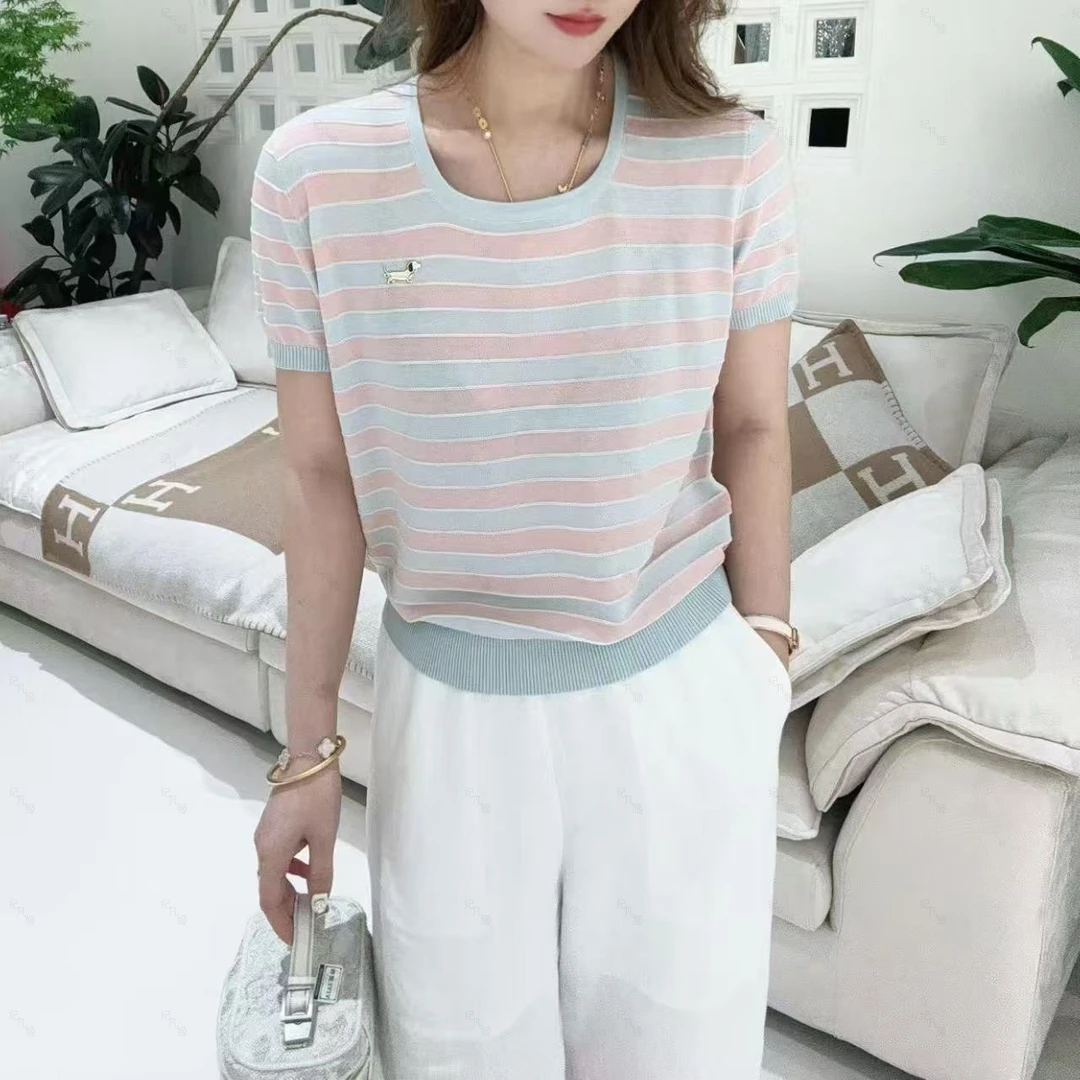 纪凡姬/4036-天丝气质条纹短袖女夏季宽松休闲T恤衫