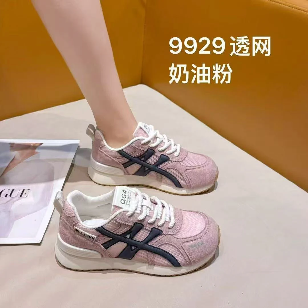 网面透气圆头网状防滑厚底中跟女款阿甘鞋时尚休闲鞋春季百搭