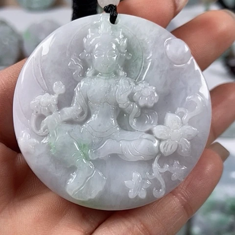 翡翠颈饰未镶嵌山水观音两面工福利