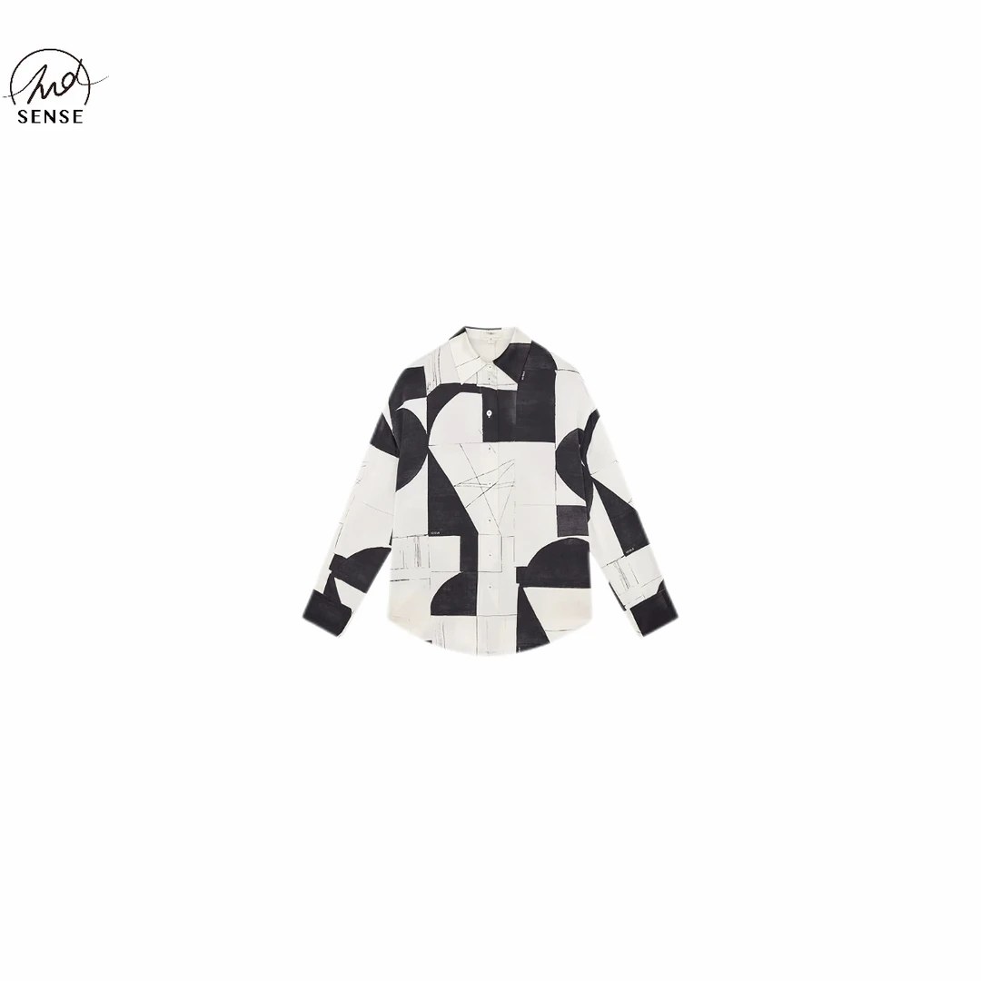 2NDSENS【摩登回响】现代主义不规则黑白几何感素绉衬衣