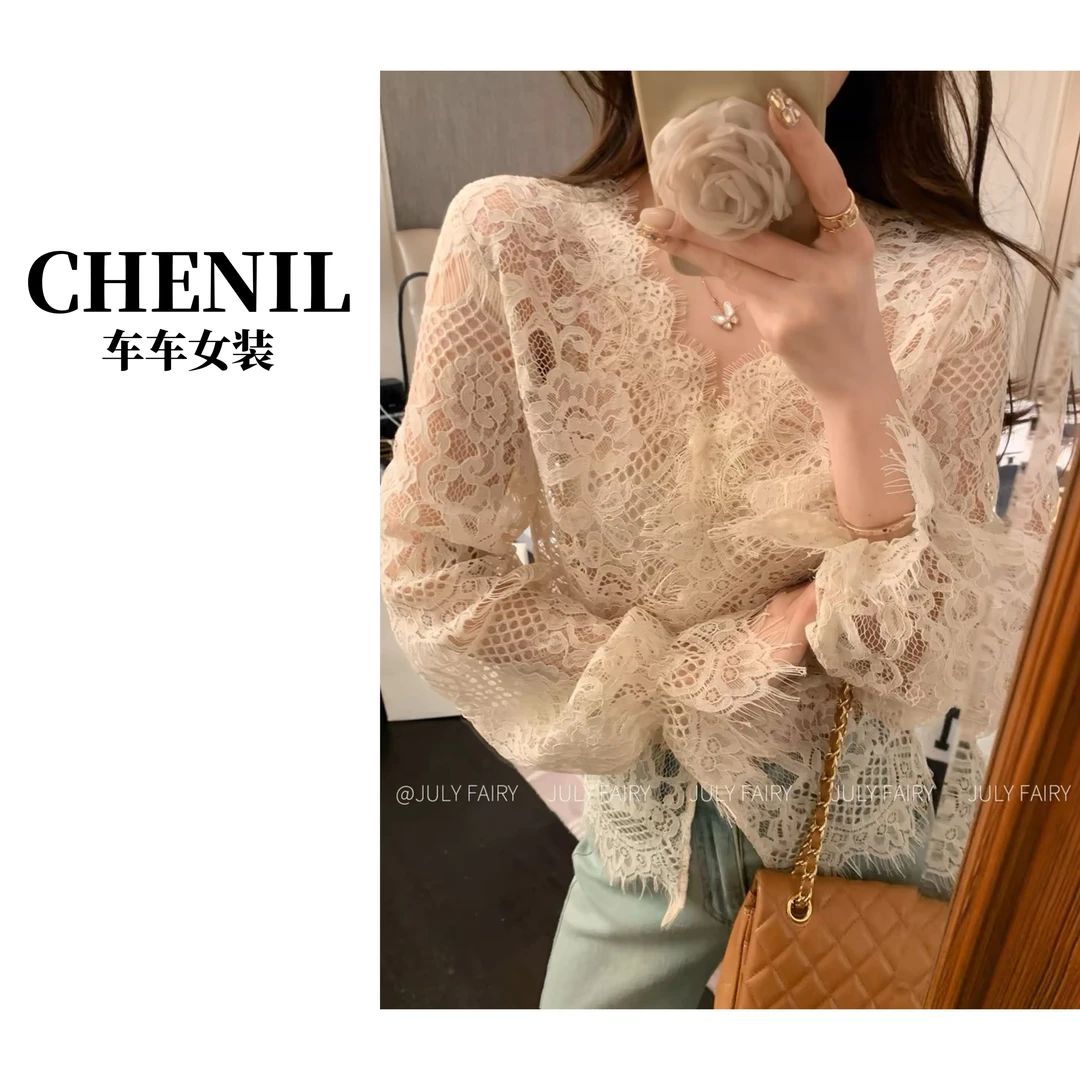 CHECHE【蕾丝小衫】春季新款蕾丝打底自留款超好看时尚百搭网红洋气