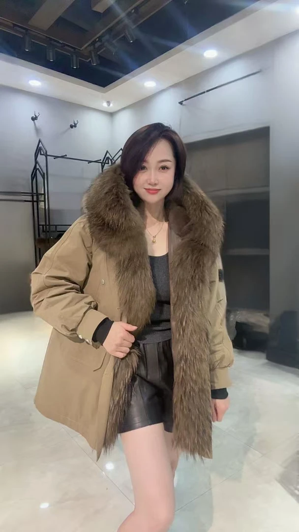 2025年羽绒加獭兔双层内胆门襟美洲貉高品质冬季女款派克服 2505