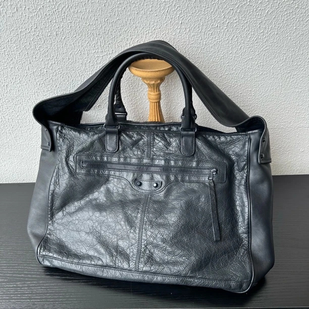 95新 Balenciaga/巴黎世家 蓝黑色机车hobo单肩包063420