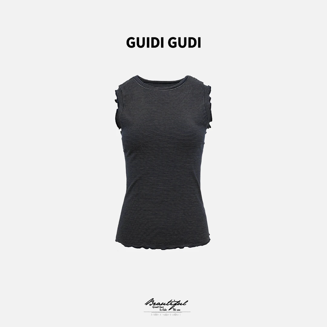 GUIDI GUDI【早已淡忘】黄加蓝气质条纹无袖背心 B9511521H