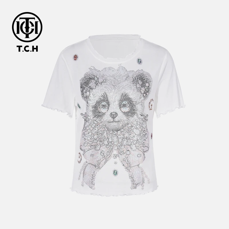 TCH私服烫钻工艺新时尚淑女百搭新潮流T恤女T75B10E5081轻奢tch