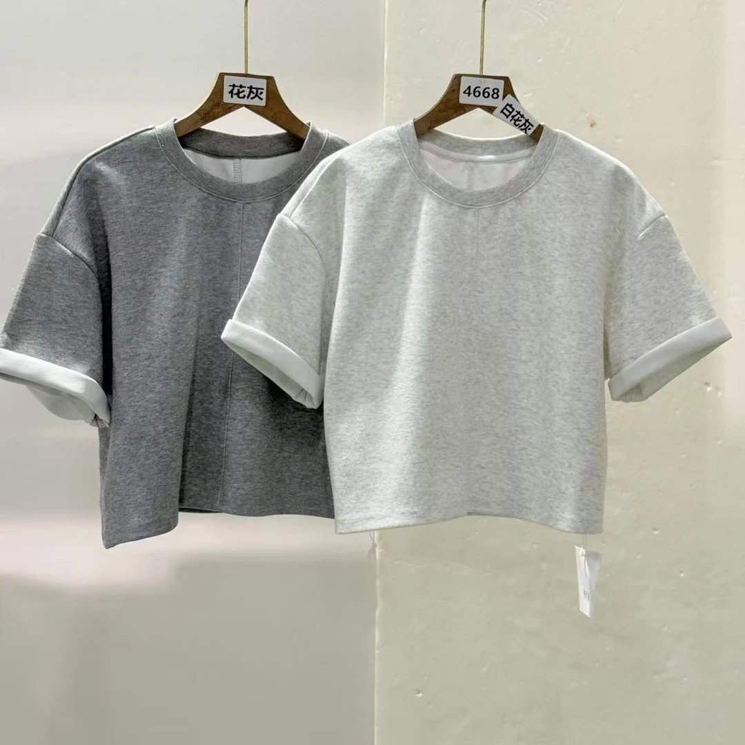 4668号韩代#80101#简约圆领休闲百搭短袖T恤-短款