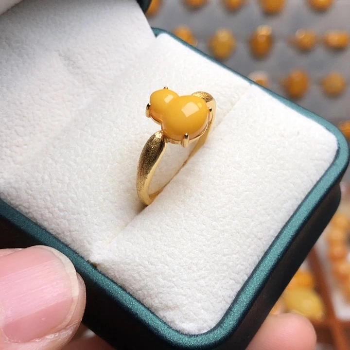 蜜蜡银S925镀金镶嵌戒指