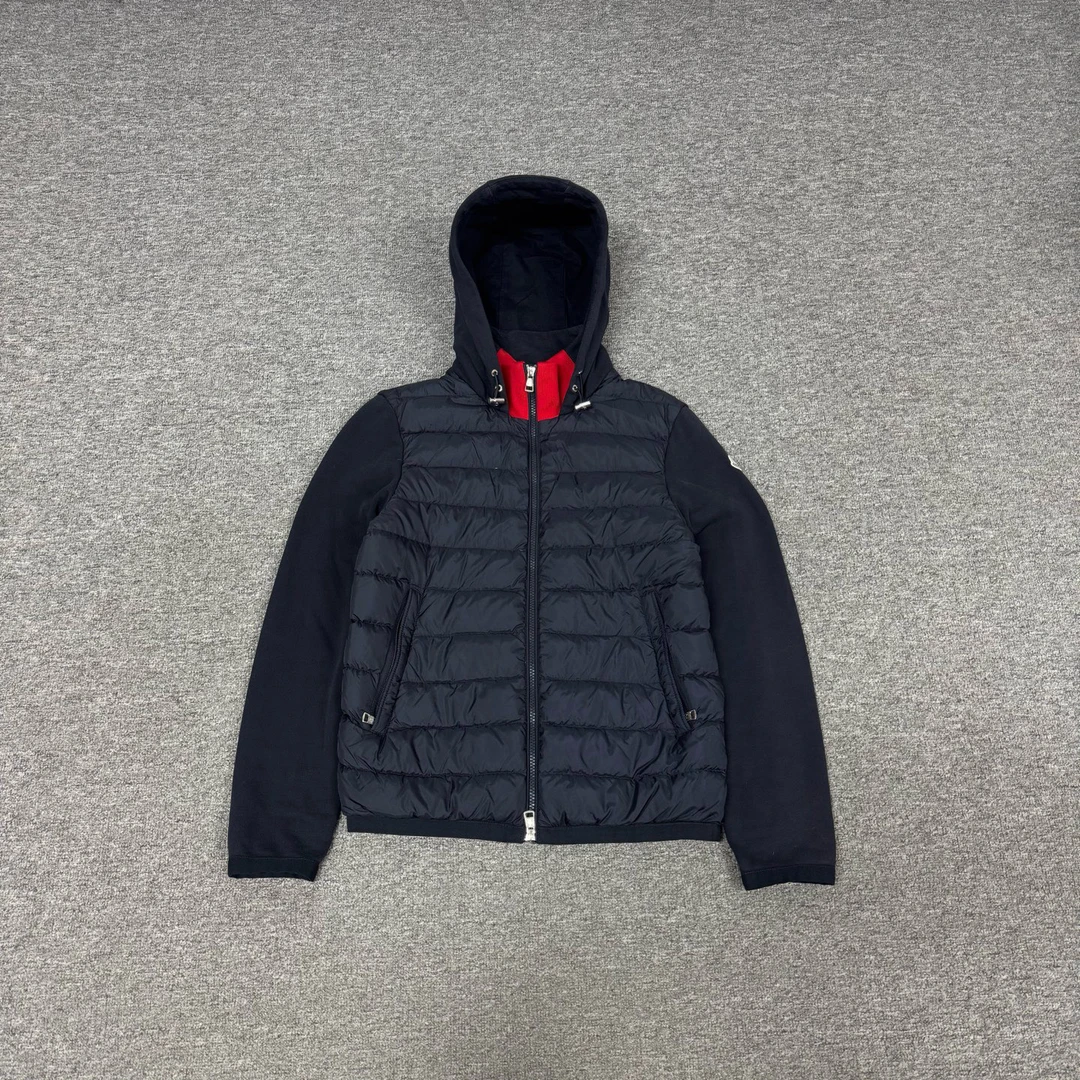 99新 AMIPARIS 蒙口 藏青色 拼接 针织 连帽 羽绒服 外套 s码