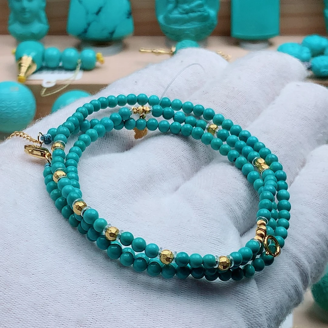 绿松石18K金镶嵌毛衣链