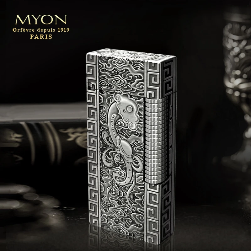 欧洲MYON勉牌M3待机王包银拉丝如意六面手工雕工艺煤油打火机