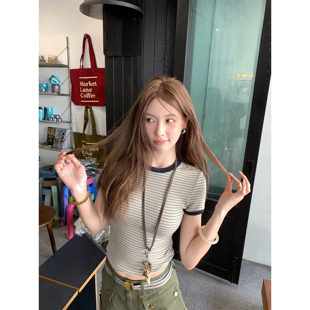 原版现货/新品上新 淡人日志 条纹圆领拼接设计夏季短袖T恤